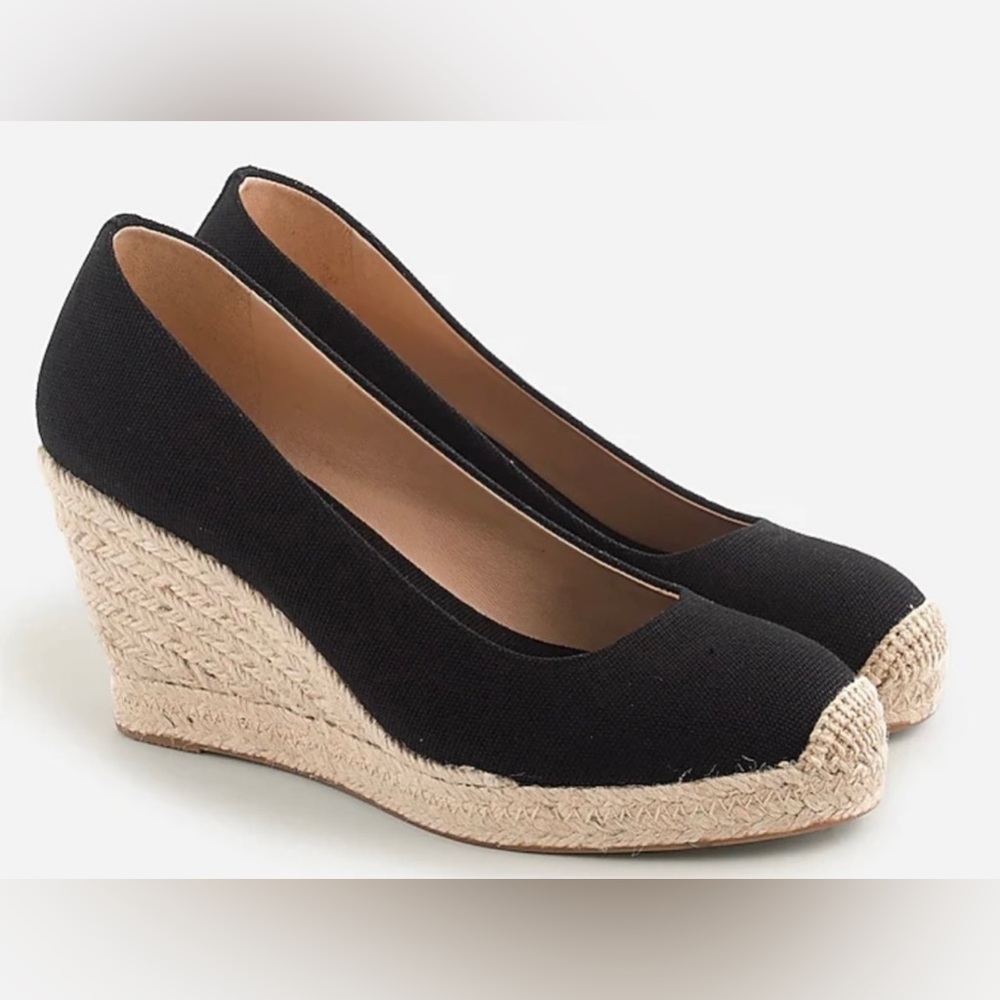 J Crew Espadrille Wedge, Black, Size 8